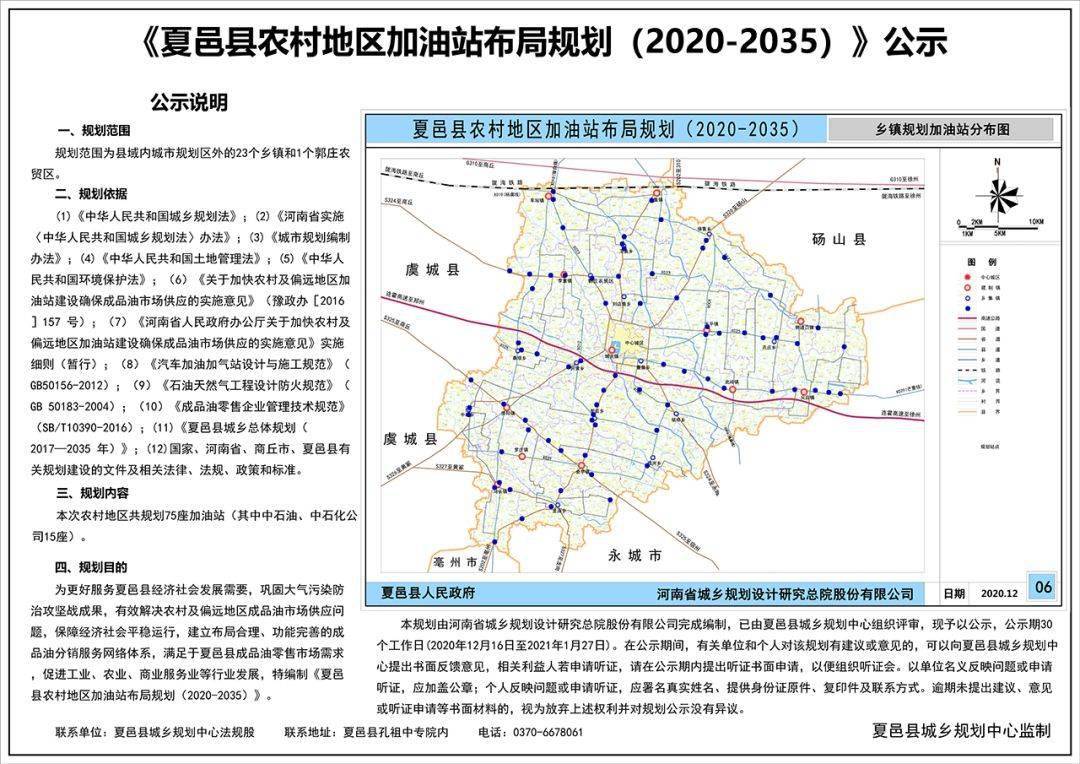 夏邑县(2020-2035)规划在农村地区建造75座加油站!