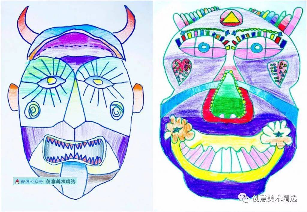 1将草稿纸上画出的面具誊画在一张新的素描纸上.
