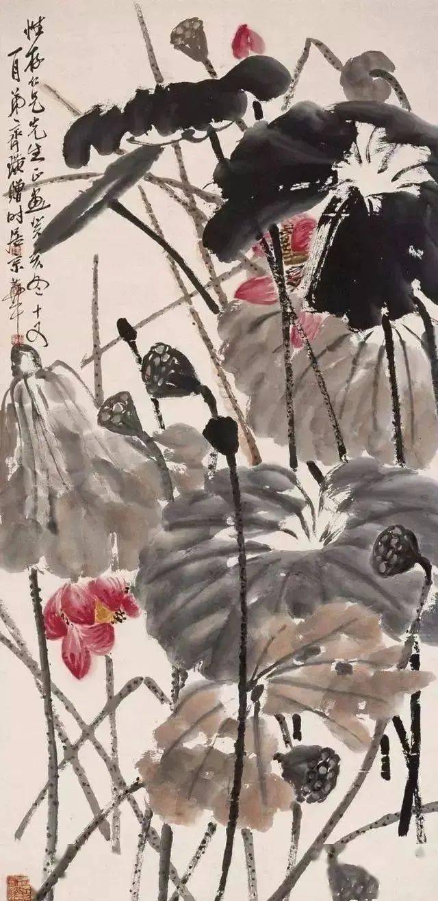 现代著名画家,美术教育家吴冠中笔下荷花近代艺术大师吴昌硕笔下荷花