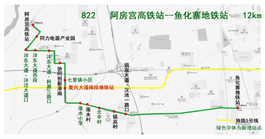 (822路公交线路示意图)