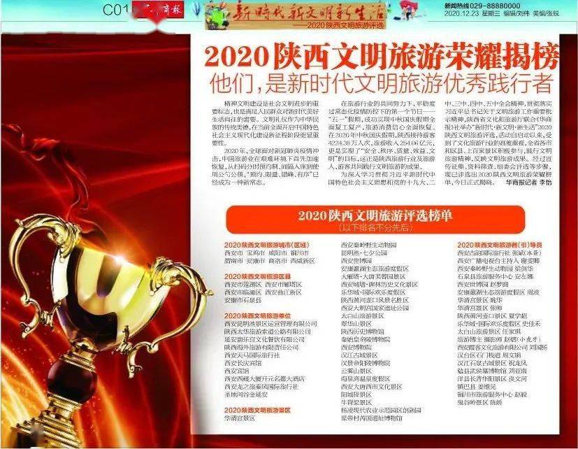 经过宣传征集、资料筛查组委会评选等程序2020陕西文明旅游荣耀榜单正式对