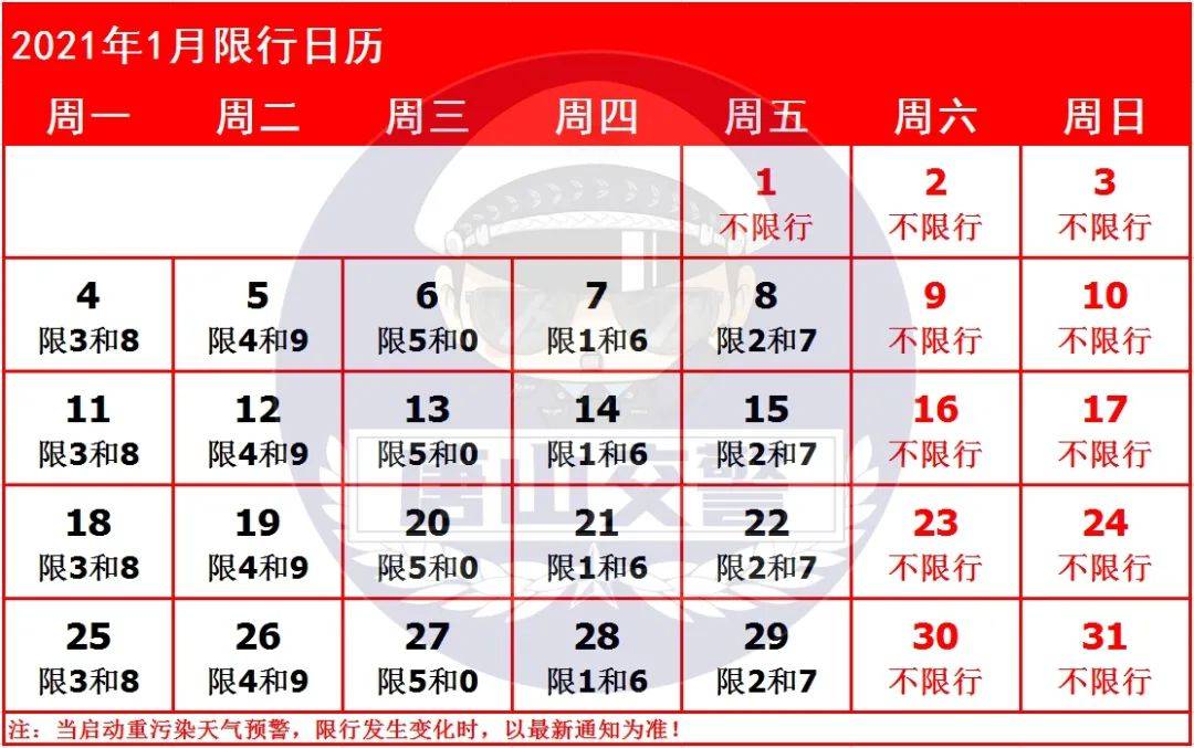 2025年4月限行轮换时间表