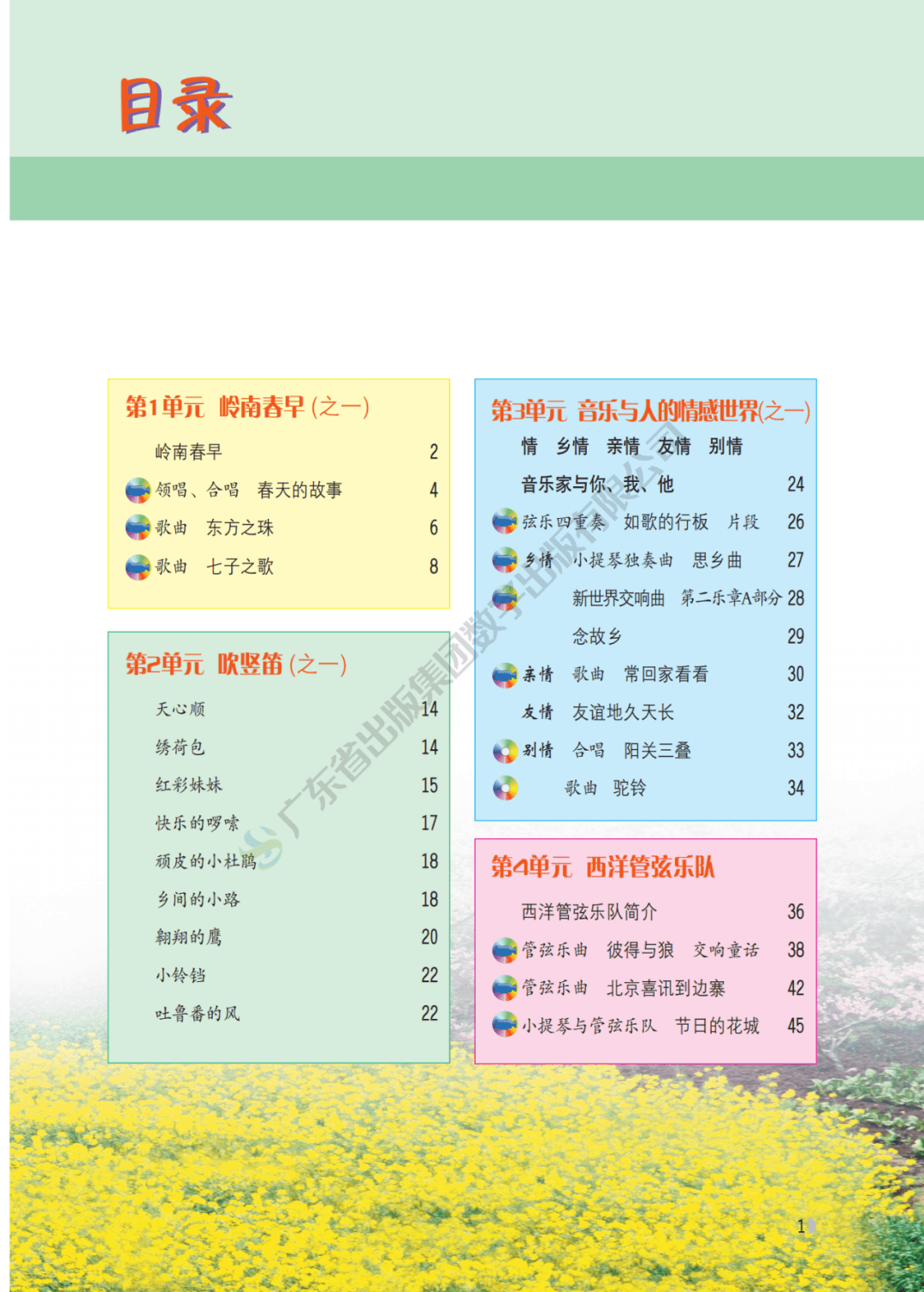 广东花城版初中音乐七年级下册(简谱)电子课本(打印版