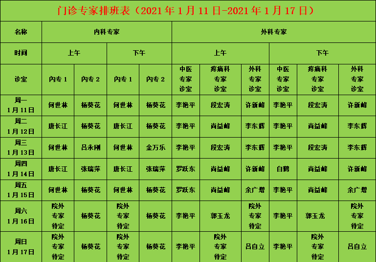 【灵一医讯】下周门诊专家及医师坐诊时间排班表(2021