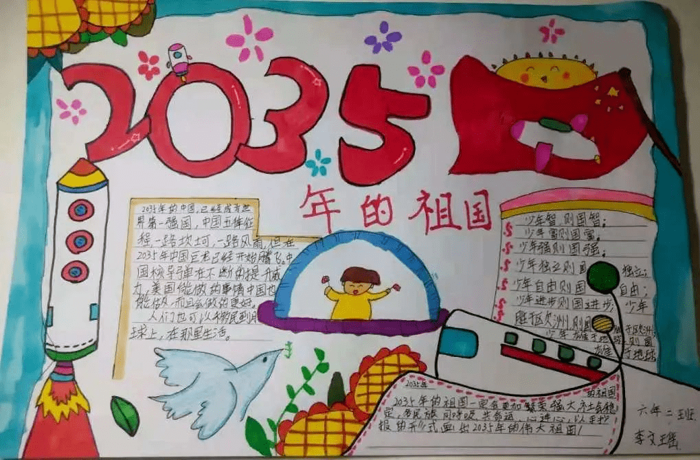 2035年的中国手抄报,2035年的中国图画 各民族同呼吸,共命运,心连心, ●队员们用手抄报画出了2035的伟大