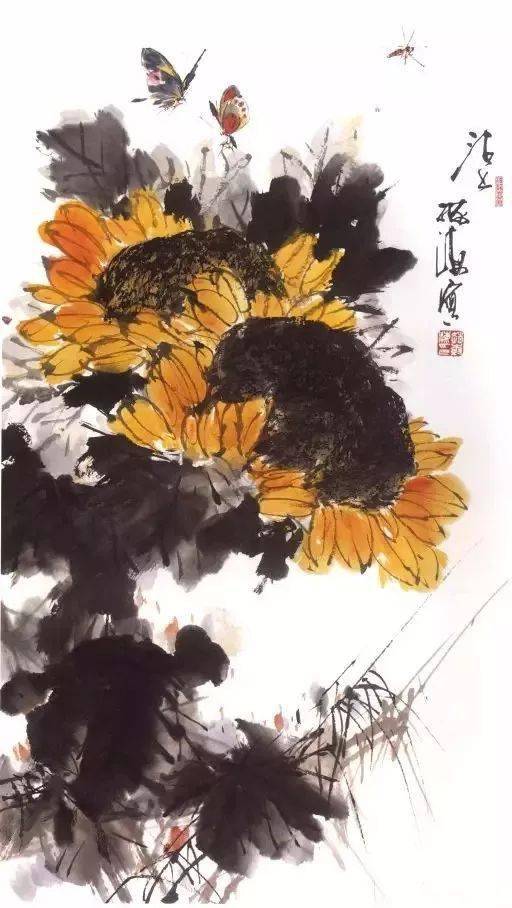 国画教程:鸢尾花,向日葵画法_步骤