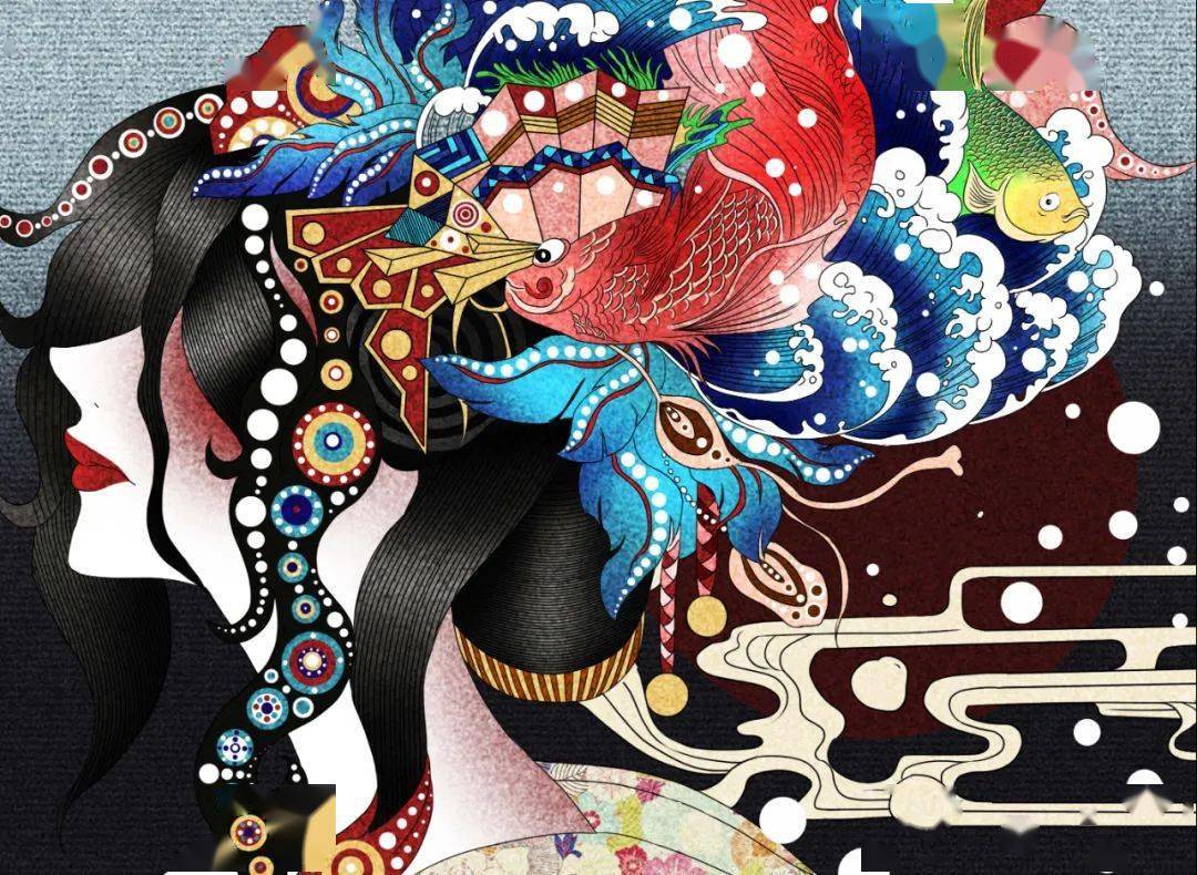 图层分析丨16款日本文化女人头饰发髻浮世绘手绘插画仙鹤和风229期