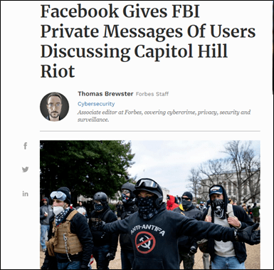 参与国会骚乱,facebook把他们的私信给了fbi