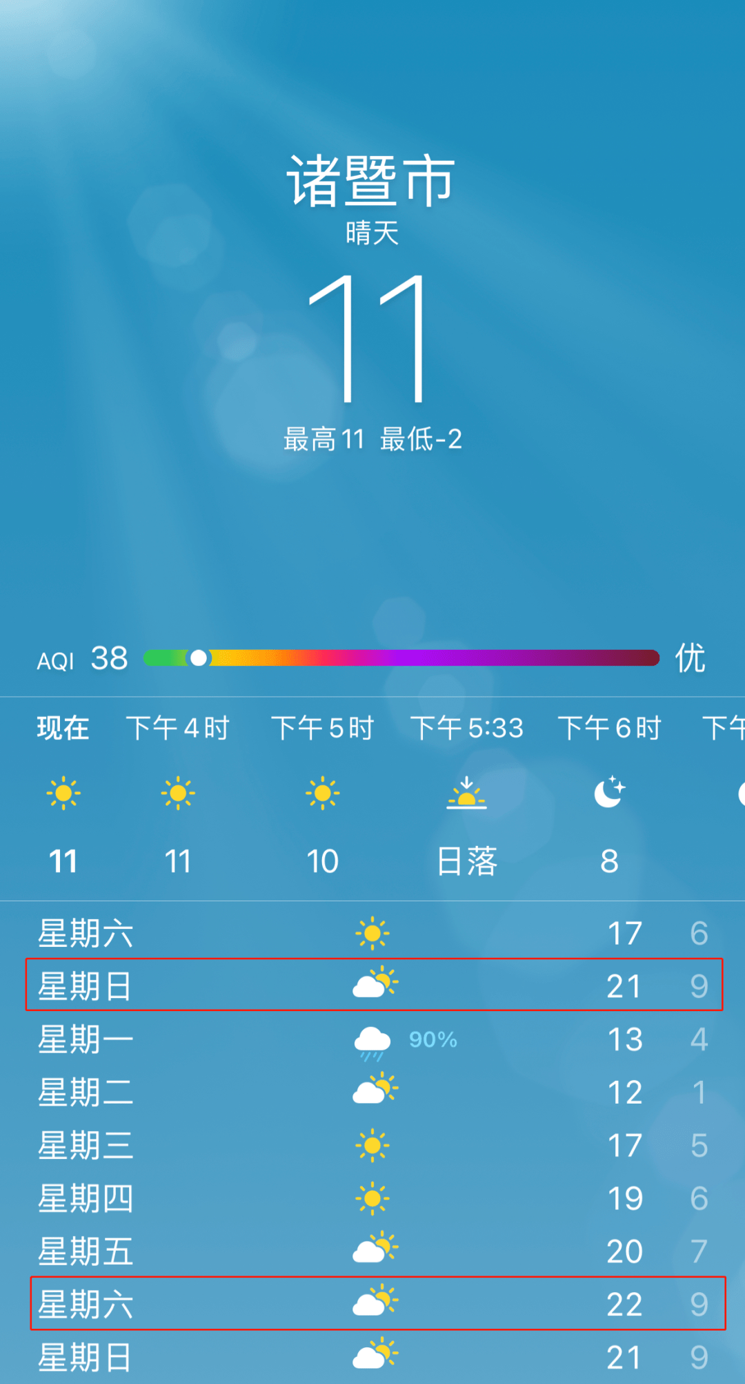 诸暨未来七天天气预报气温将一下子窜到22℃!