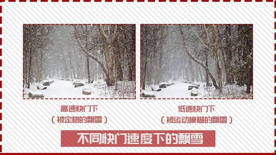 飘雪更容易使观众带入场景,与照片产生关联.