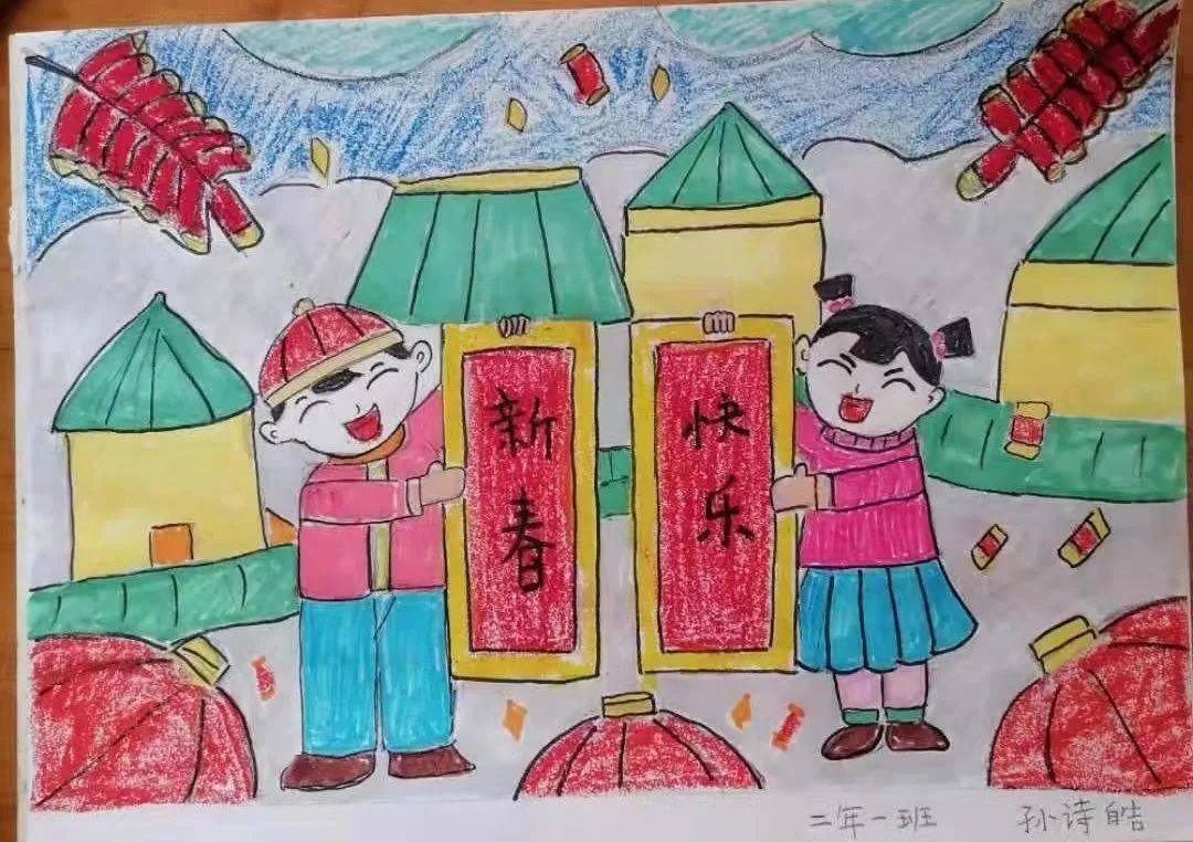 青少年用油画,水彩,水粉,版画,儿童画等多种形式,画出心中的中国年,并
