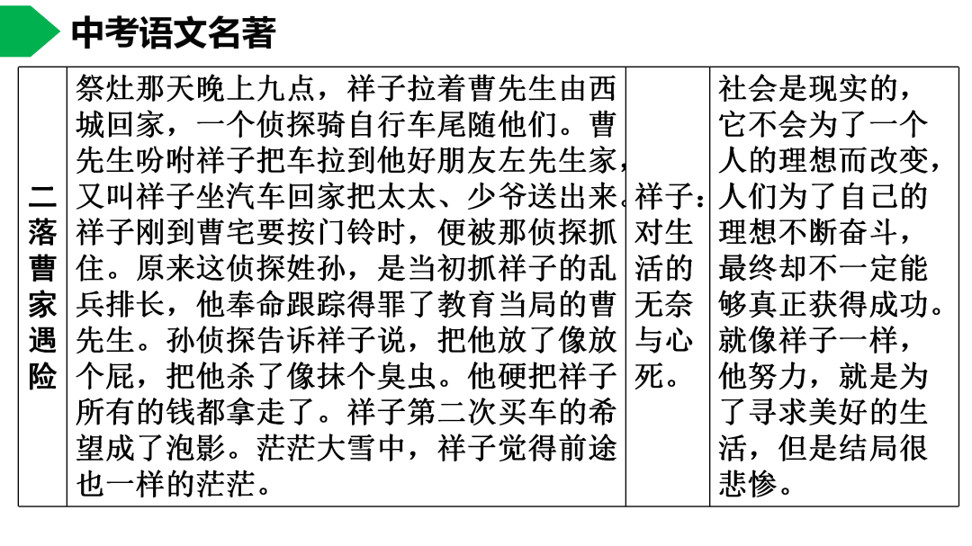 初中语文七下《骆驼祥子》名著导读 思维导图  考点,!