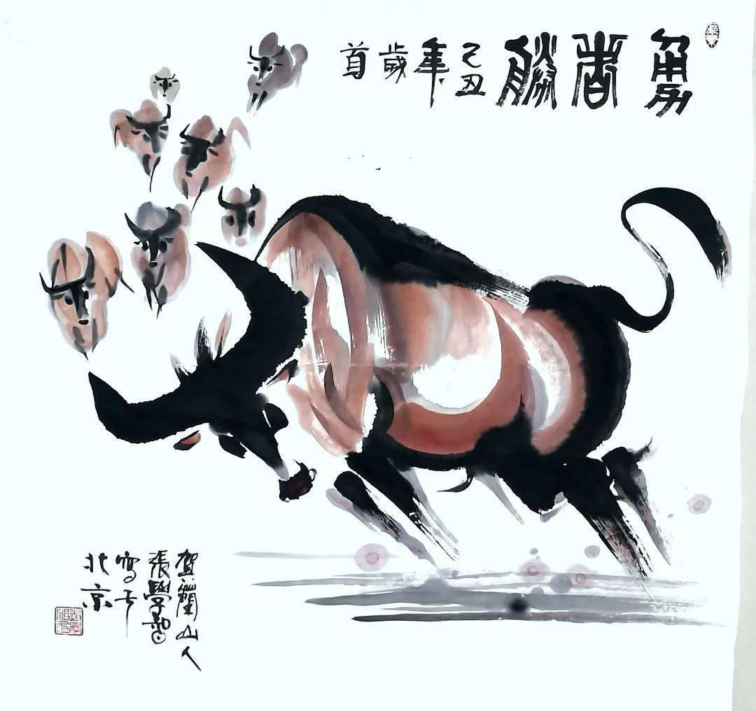 牛年画牛 宁夏著名画家张学智印象岩画十二生肖系列牛作品欣赏