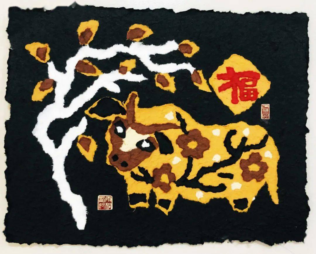 王继红撕纸作品——《福牛报春》