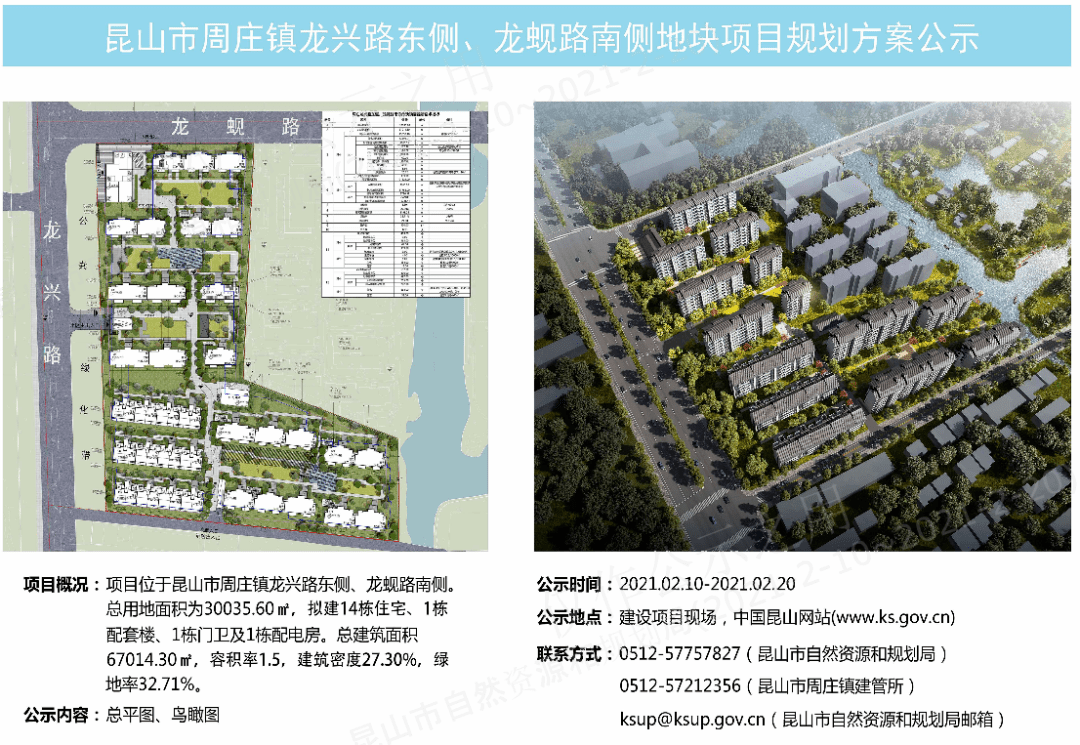 14栋住宅总户数400户 昆山周庄龙兴路东侧,龙蚬路南侧地块规划公示