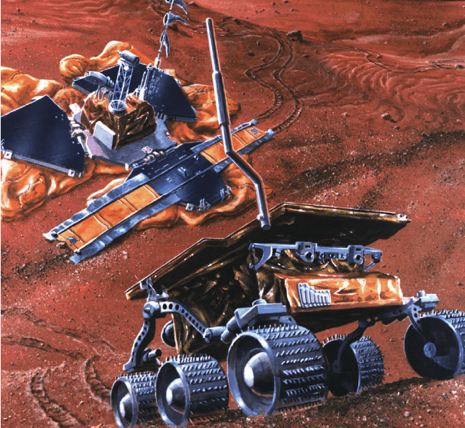 "火星探路者"着陆器及"索杰纳"火星车示意图