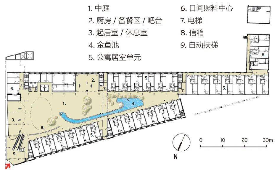 贝赫韦格生命公寓二层平面图, 图片来源:参考文献 [12]