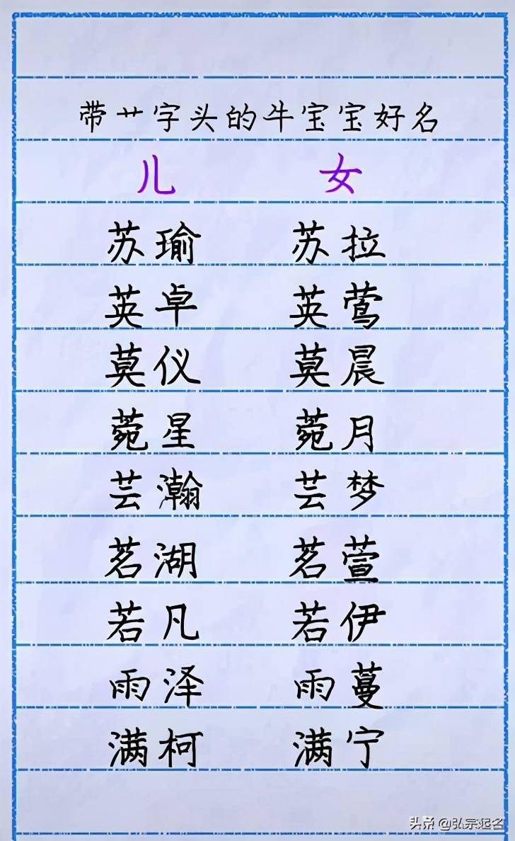 牛宝宝起名用草字头的字,衣食无忧