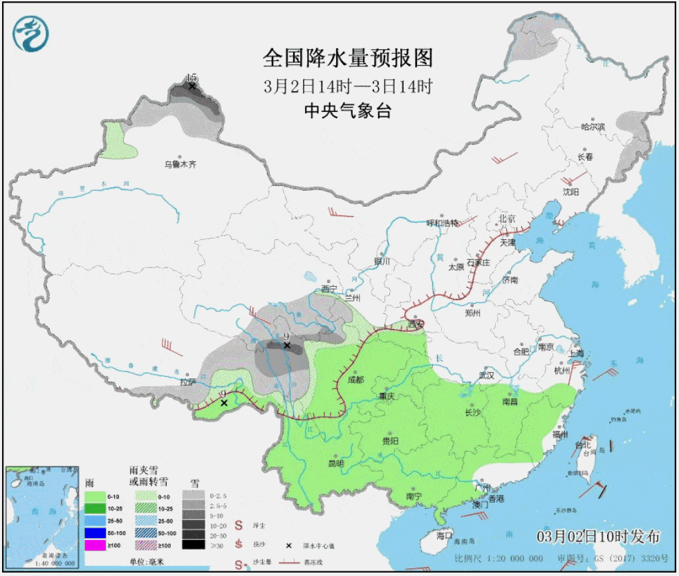 东到东南风4~5级 全天气温在5~11℃之间 天气趋势  全国的降水来看