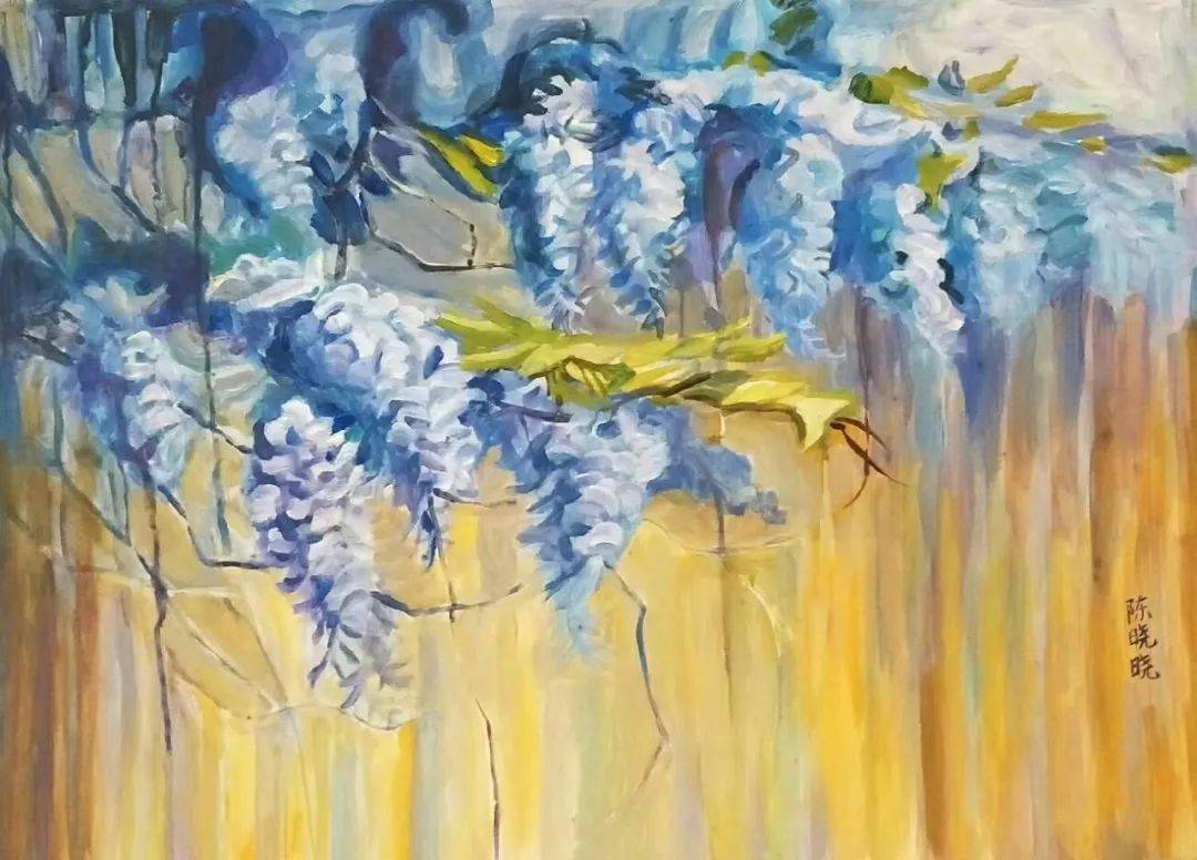 《紫藤依依》油画50×60cm