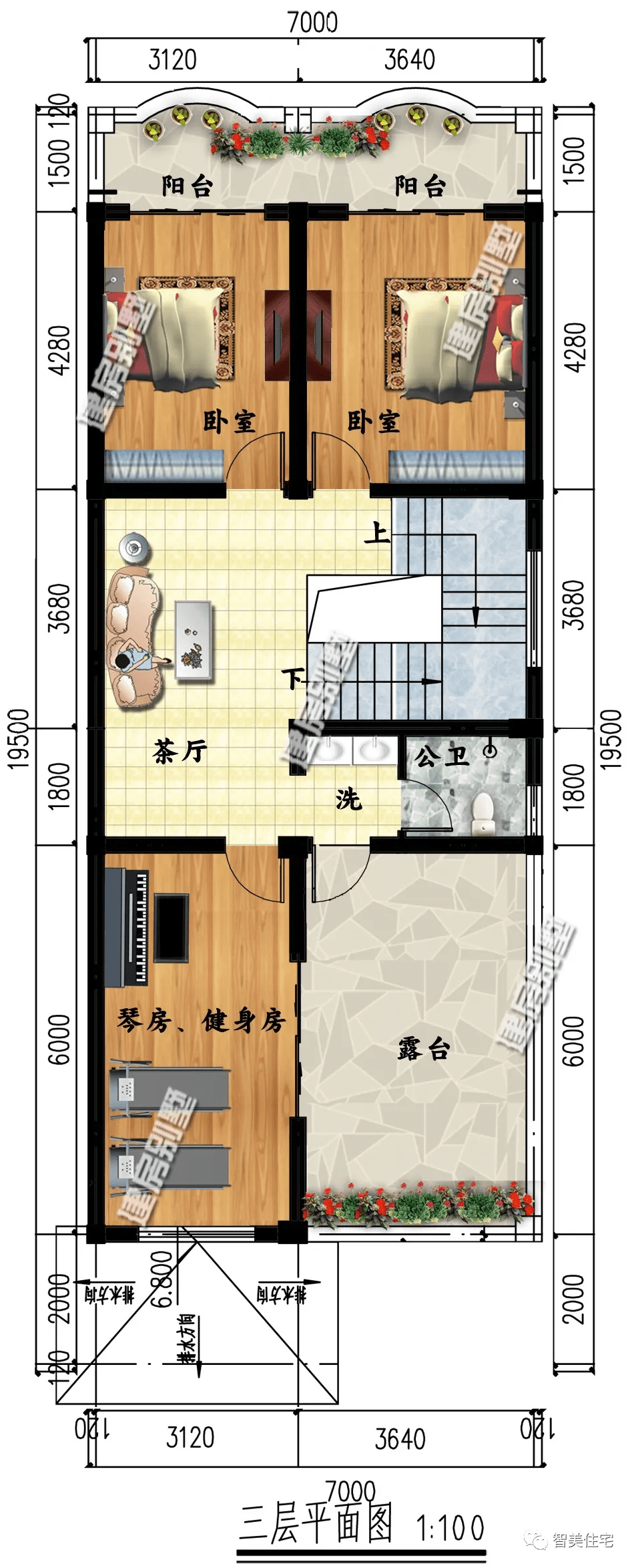 长18米多宽7米的别墅平屋顶设计特殊宅基地这样建房也安逸