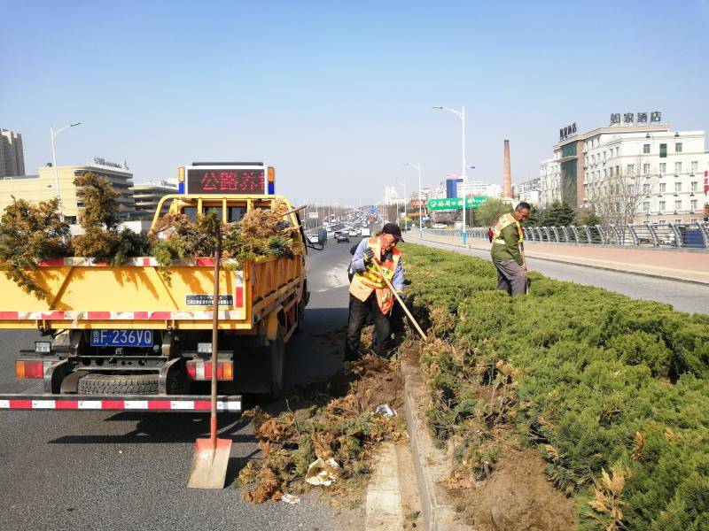 芝罘公路中心开展公路绿化提升工程(图)