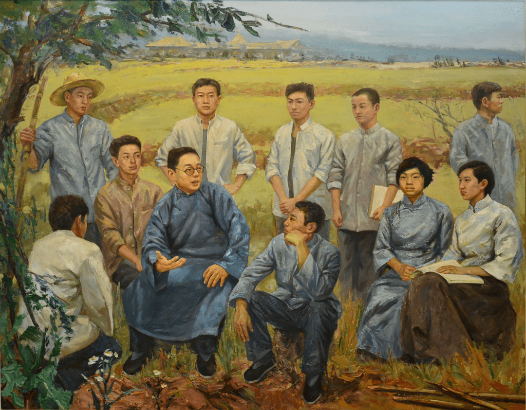 南京晓庄学院教师创作的陶行知与十英烈油画 围绕晓庄革命历史,除