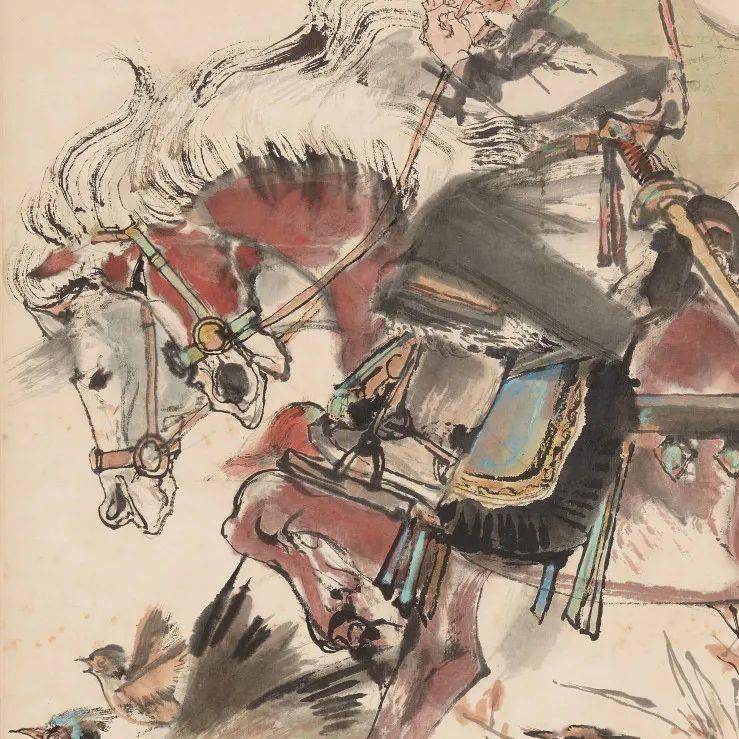 木兰从军 局部这张画上一前一后两匹马,一白一红,花木兰似同时驾驭了