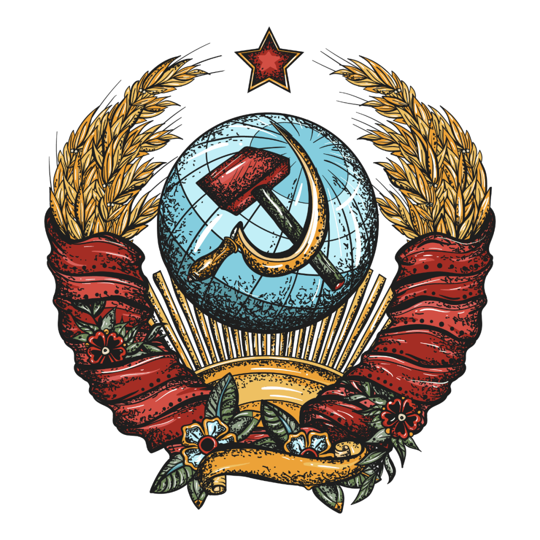 重新手绘了苏联国徽 去掉了文字部分 加重了颜色,纹理,花朵 对 cccp