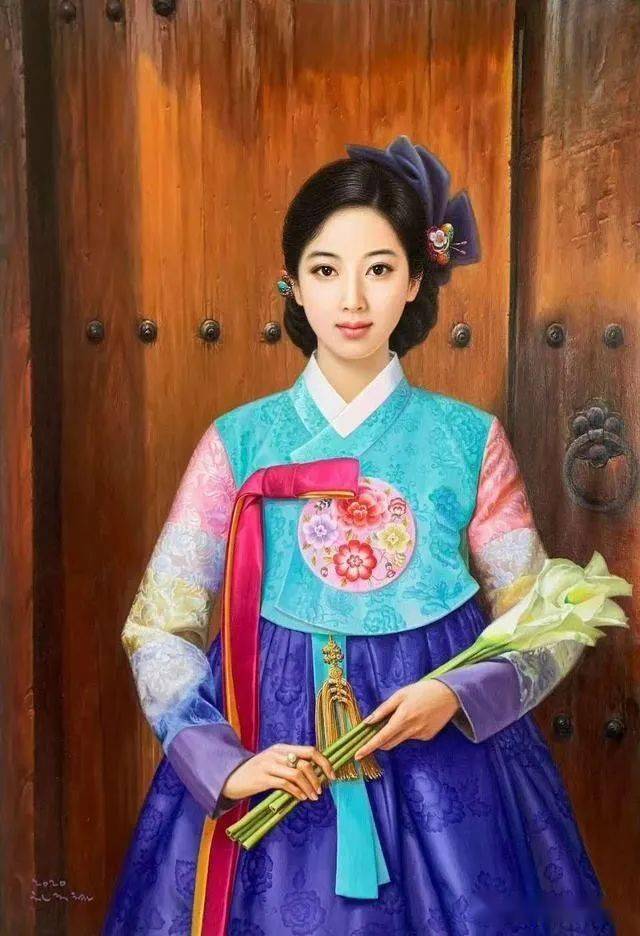 转载2021朝鲜绘画大展我们的美女中