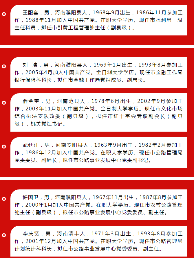 中共濮阳市委组织部干部任前公示