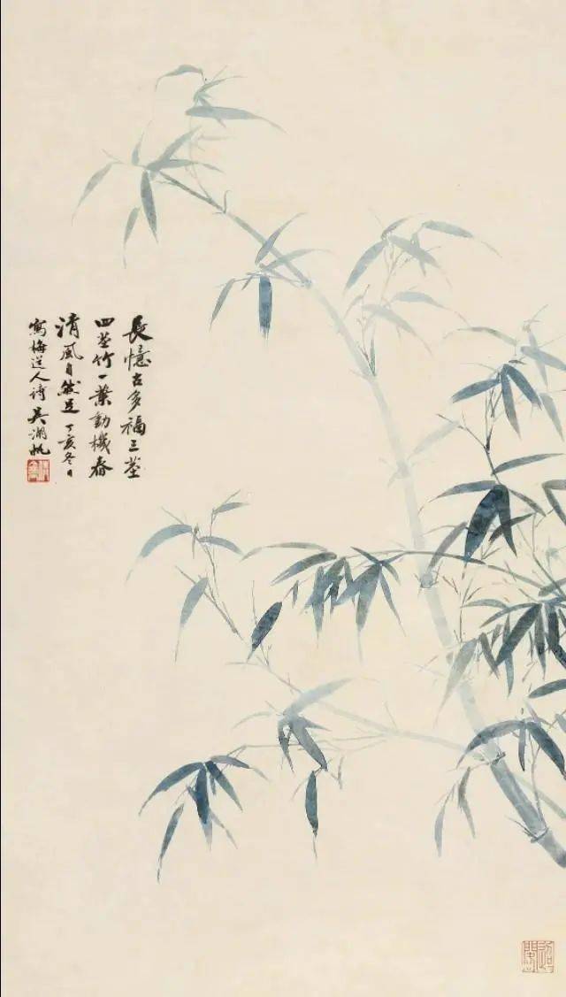 他写翠竹,笔墨潇洒疏落,设色飘逸隽秀,妙绝_吴湖帆