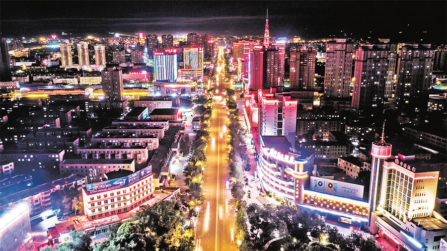 博乐市北京路夜景(航拍图)