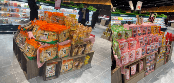 调整前 :主推商品的陈列面不够"大气"不够整齐,关联陈列的商品选品