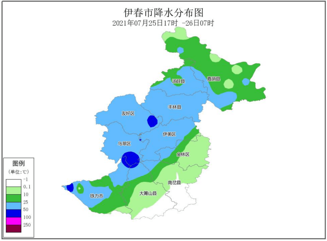 伊春市降水实况及未来七天天气预报