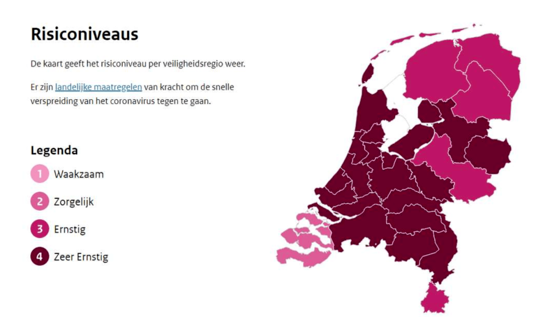 荷兰感染数字减少,疫情地图上的风险程度也下降