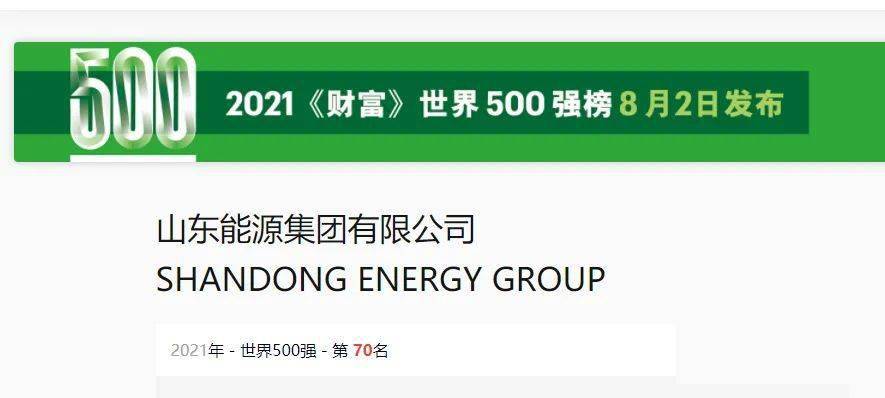 新组建的山东能源集团位列2021年《财富》世界500强榜单第70位!