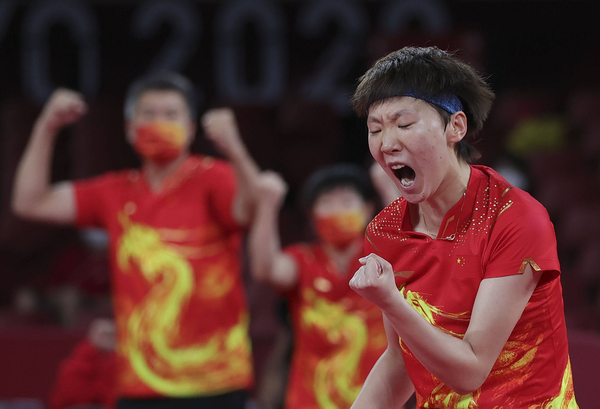 新华社照片,东京,2021年8月5日8月5日,中国队选手王曼昱在比赛中庆祝.