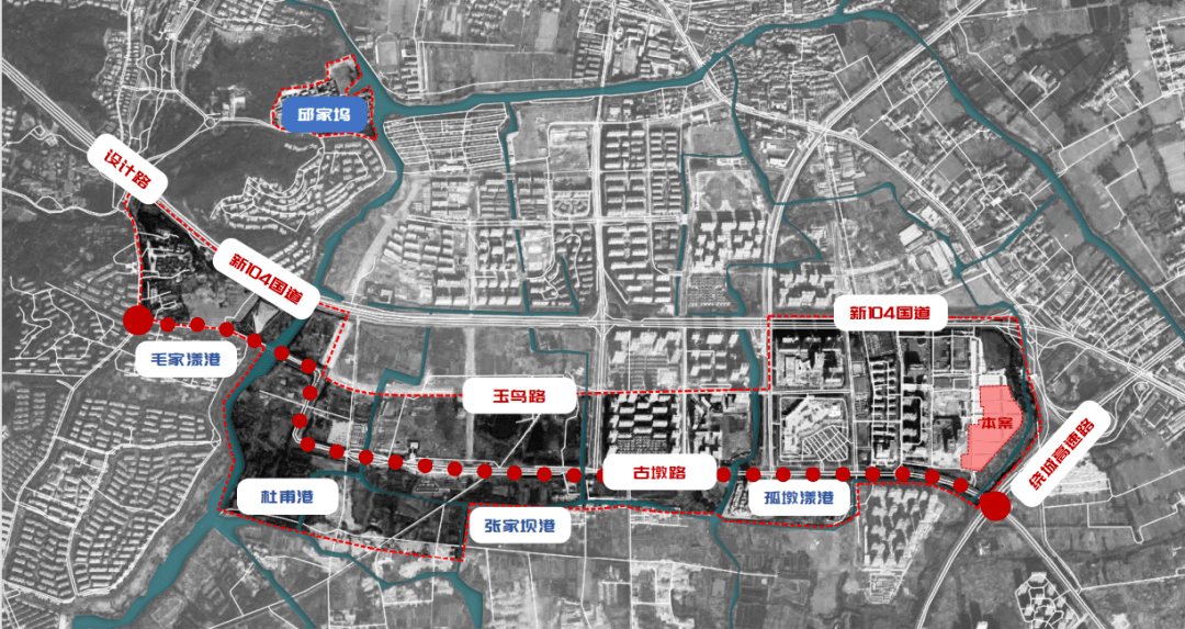 东至绕城高速公路勾庄互通,项目位于良渚新城古墩路两侧区域,其中地上