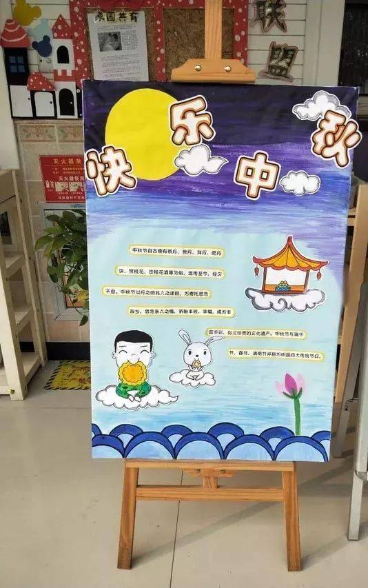 幼儿园中秋节活动展板,粘土月饼手工作品
