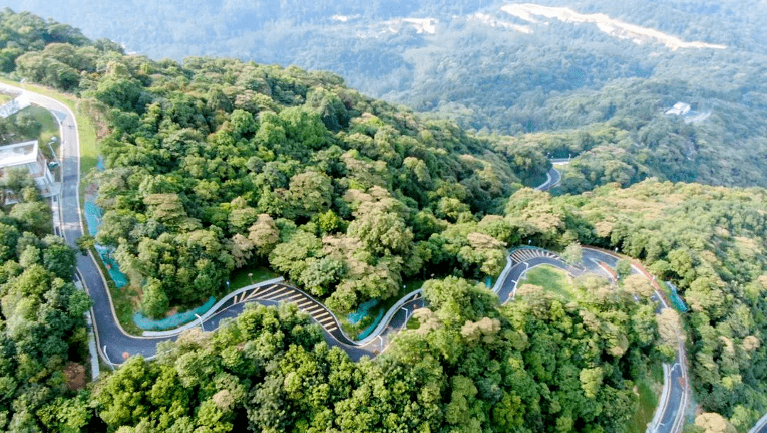 山门广场的小公园,石潭溪水清澈见底.油麻山位于黄埔区新龙镇海拔433.