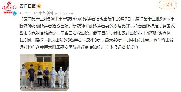 陈莼|厦门第十二批5例本土新冠肺炎确诊患者治愈出院