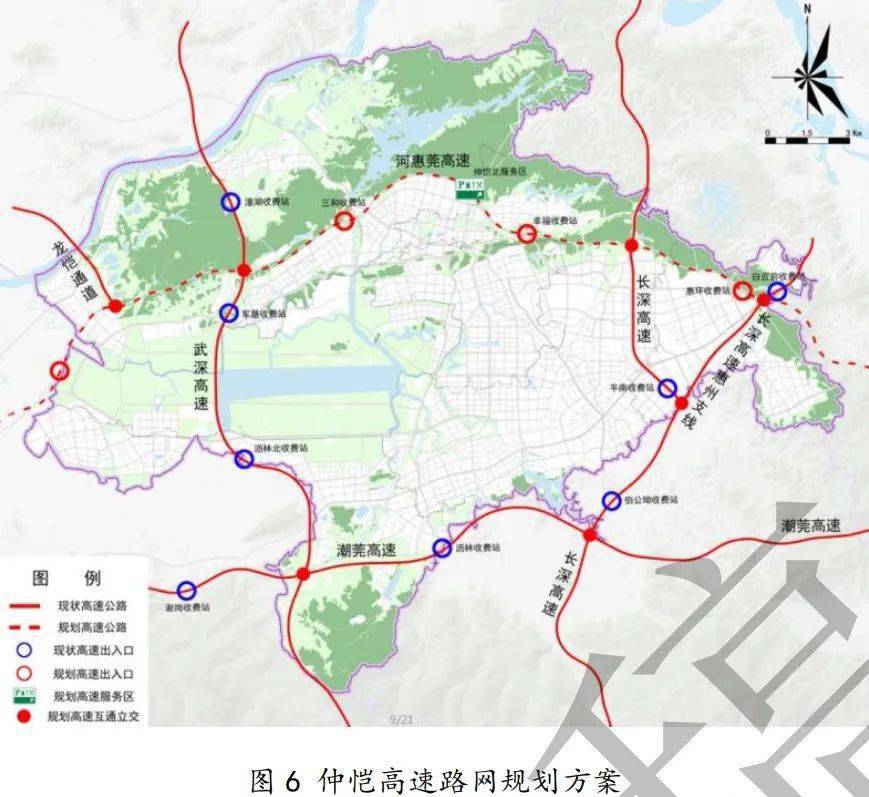 本次规划预留龙恺通道(龙门至仲恺高速)的线位方案,为了避免高速公路