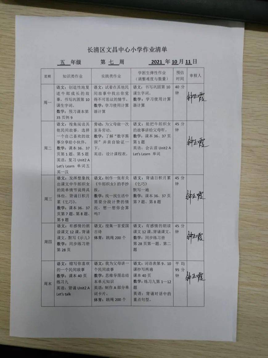 学校出台了《文昌中心小学作业改革方案》,并实行作业清单制