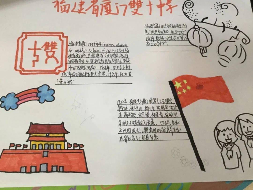 在此次校庆献礼中,学生自制的校庆贺卡,手抄报,书画作品成了一道道