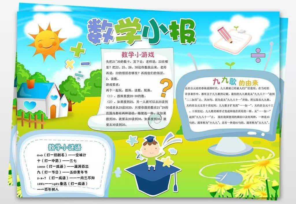 这些趣味数学手抄报,让学生动手写一写,画一画