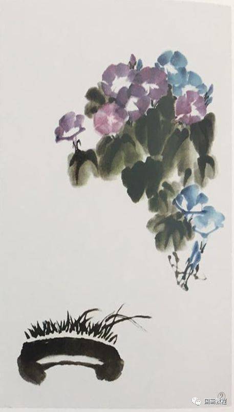 【国画教程】《盆栽矮牵牛花》画法步骤_花架_技法