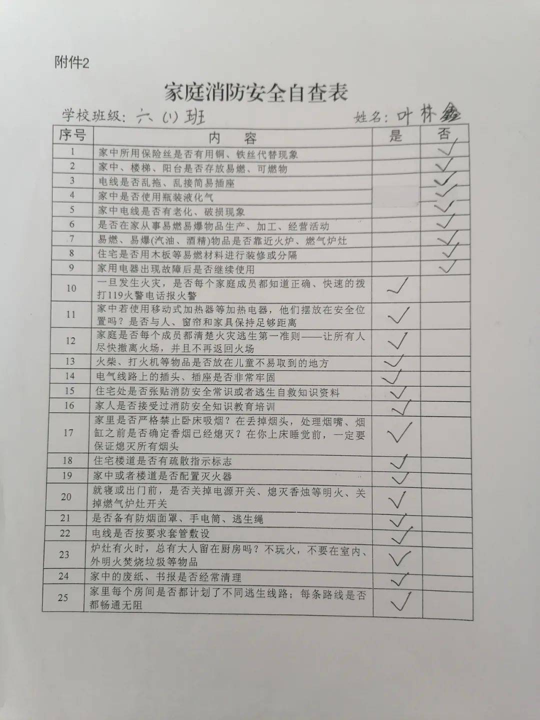 左右滑动查看同学们与家长通过家庭消防安全自查表查改火灾隐患加强了