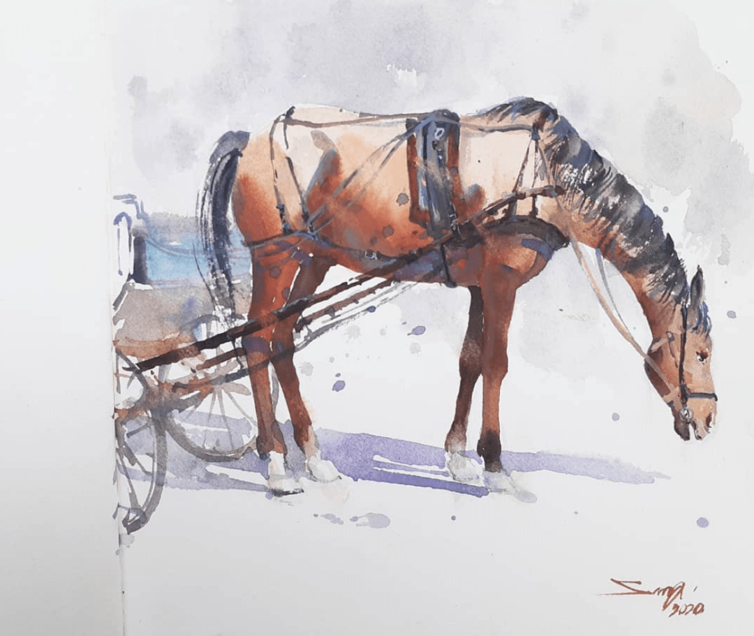 斯里兰卡水彩画家的马车作品欣赏