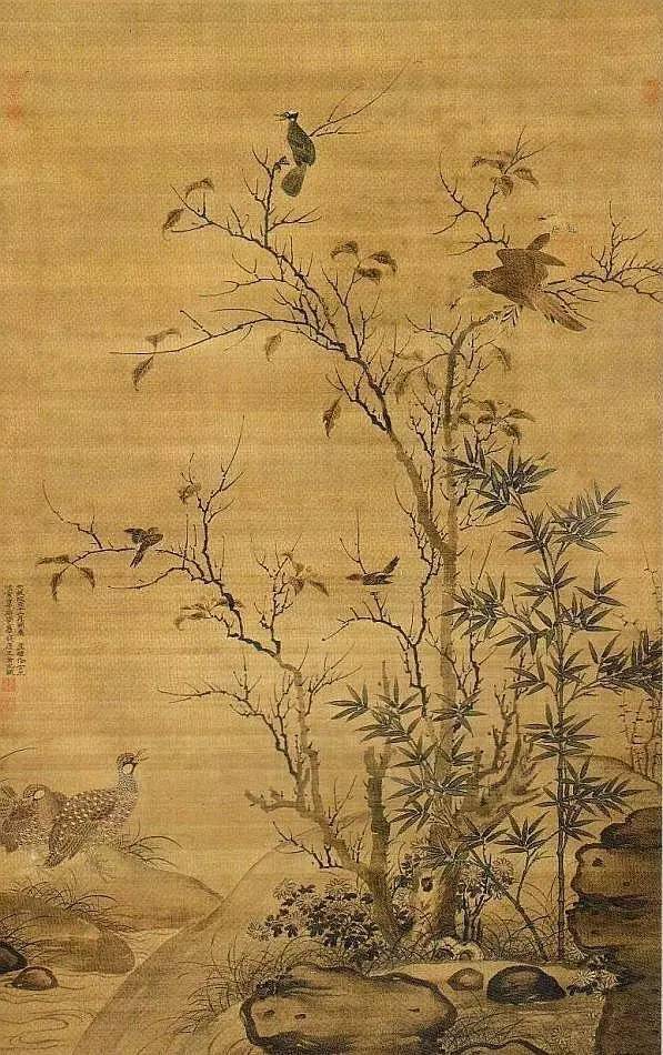 元 王渊:花繁深浅色_元代_花鸟画_锦鸡